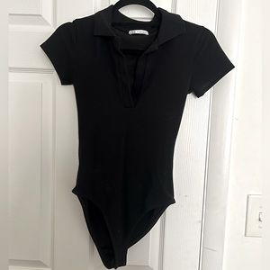 Black Short Sleeve Collared Bodysuit